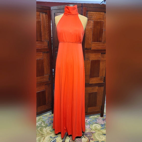 Shawn Orginals Dresses & Skirts - Women's Shawn Orginals Vintage Firey Orange Red Turtle Halter Maxi Dress Size 10